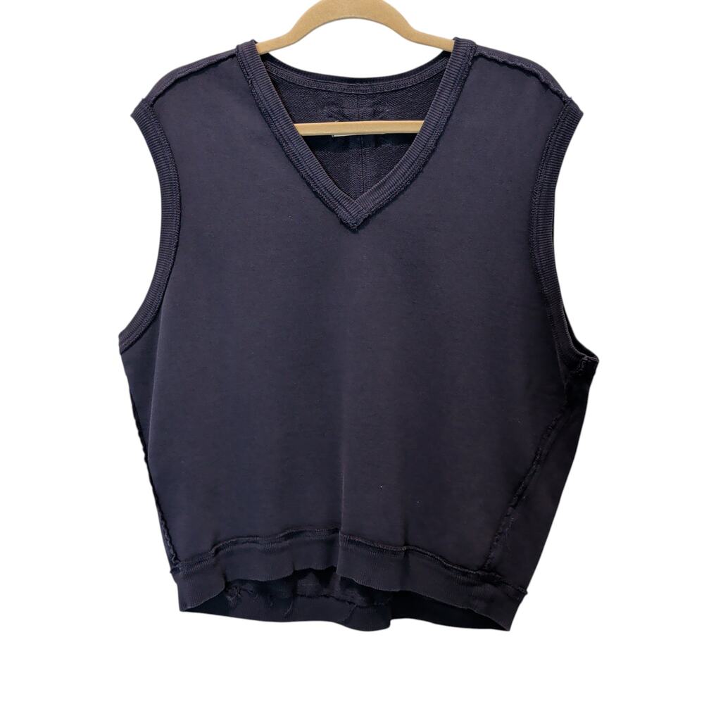 We the Free People Sz XS Chase Navy Blue Sleeveless French Terry Vest Oversized